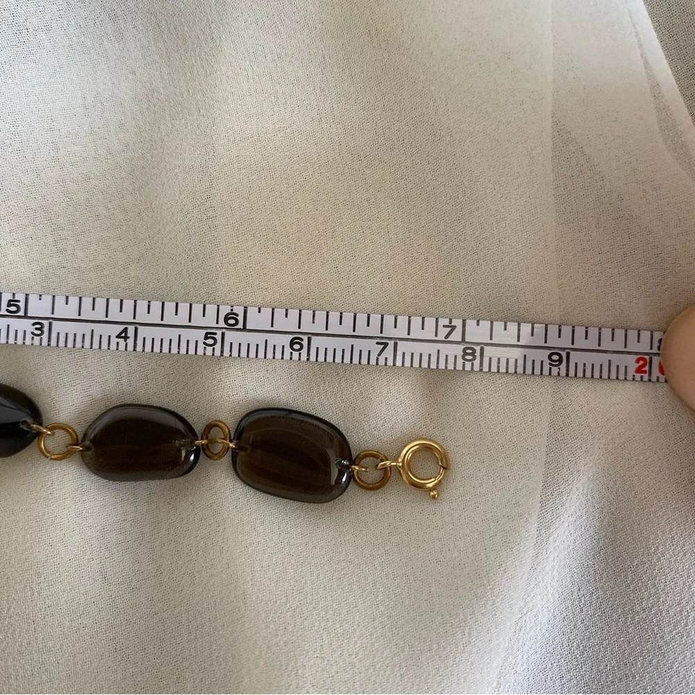 Vintage Smoky Brown Quartz Glass Bead Bracelet – Gold Chain Link